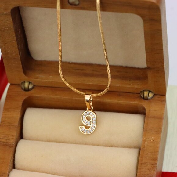 "Rose Gold Number 9 Pendant with Crystals – 18K Gold Plated Charm, XPPT1349 - Picture 6 of 13